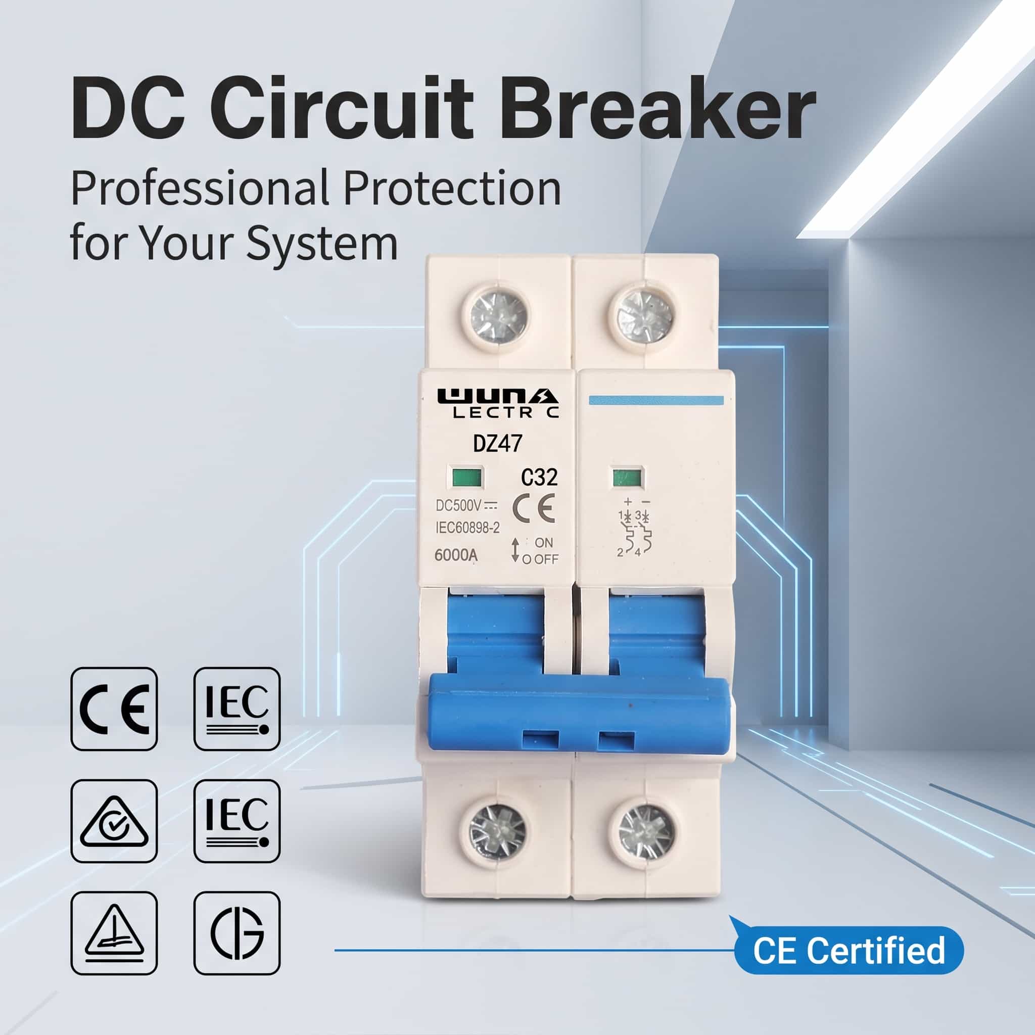 २ पोल डीसी मिनिएचर सर्किट ब्रेकर DZ47 C32 500V